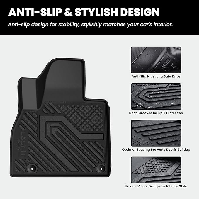 LASFIT Floor Mats for Kia Telluride 2025 2024 2023 2022 2021 2020, All Weather TPE Custom Fit Floor Liners 1st & 2nd & 3rd Row Car Mats Accessories, Black