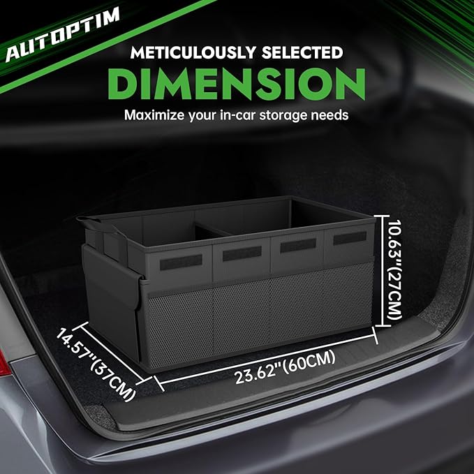AUTOPTIM Car Trunk Organizer - 65L Collapsible Car Organizer with Non Slip Bottom & Multiple Pockets for Groceries, Trunk Storage with Base Panel for SUV Sedan Van, 2 Compartments (Black, Medium)