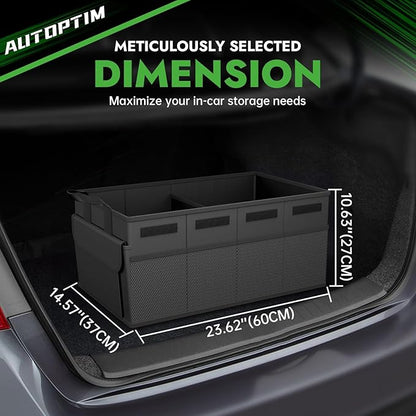 AUTOPTIM Car Trunk Organizer - 65L Collapsible Car Organizer with Non Slip Bottom & Multiple Pockets for Groceries, Trunk Storage with Base Panel for SUV Sedan Van, 2 Compartments (Black, Medium)
