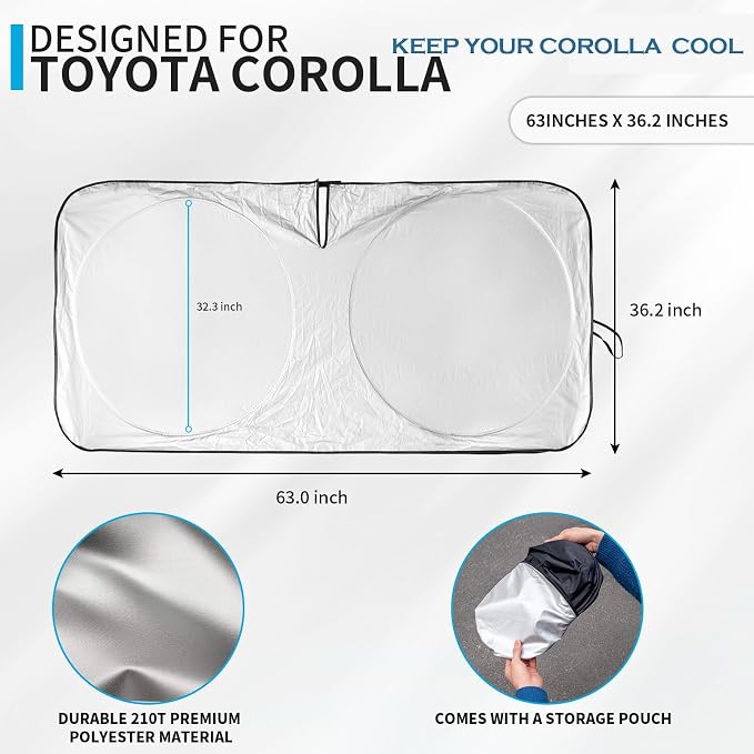 for Toyota Corolla 2023 Windshield Sun Shade, Front Sunshade for 2022 Corolla Prius Yaris Sienna Toyota C-HR 2018-2024 Vehicle Sun Protector Front Window Auto Windshield Cover Car Accessorie
