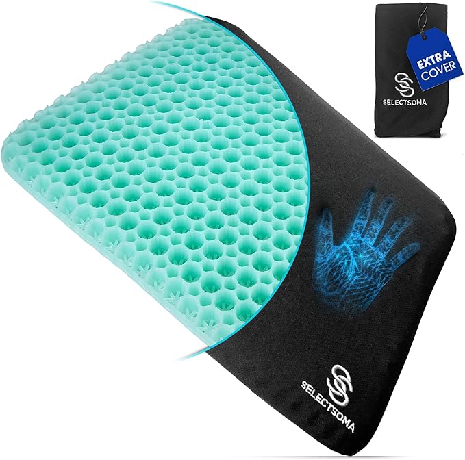 SelectSoma Mint Green Gel Seat Cushion for Long Sitting, Patent-Pending Mold Design, Double-Thick Pressure Relief for Tailbone, Sciatica, Coccyx & Back Pain - Office Chair, Car, Wheelchair, Truck