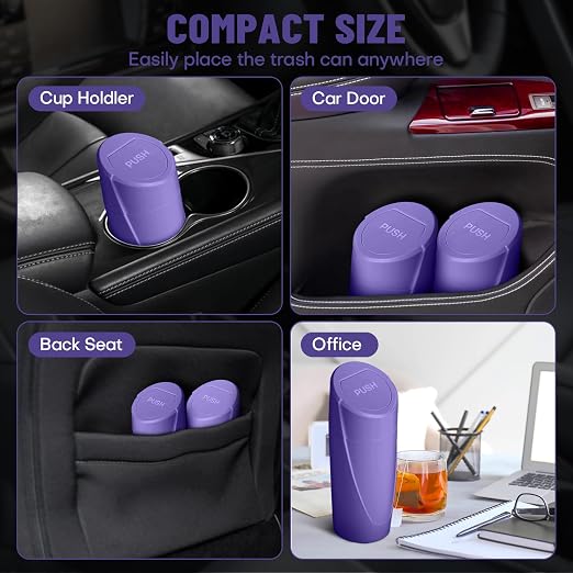 Car Trash Can Bin with Lid-2 Packs Car Garbage Can Cup Holder-Purple Mini Leakproof Vehicle Garbage Bin with 40pcs Trash Bags-Automotive Organizers and Storage for Front Back Seat Accessories