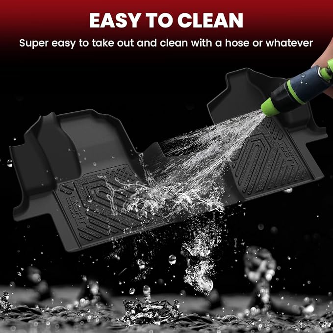 LASFIT Front Floor Mat for 2015-2021 Ford Transit 150/250/350/350HD Vinyl Floor Large Console(Not for Transit Connect Models) All Weather Protector TPE Car Floor Liner for Transit Vans, Black