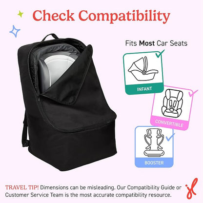 J.L. Childress Padded Backpack Car Seat Bag - Car Seat Travel Bag for Airplane, Fits Most Baby & Infant Carriers & Bootsters, Accessories for Gate or Baggage Check, AirTag Compatible - Deluxe, Black