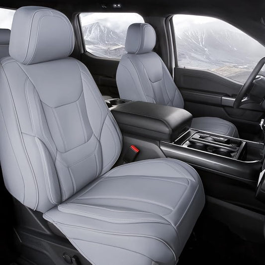 Coverland Custom SUV Car Seat Covers Front Seats for [2018-2026 Jeep Wrangler 2-Door Style Bench] - Protector Car Seat Cover Water Resistant Leather Memory Form Back Support Seat Cushion [Front-Gray]