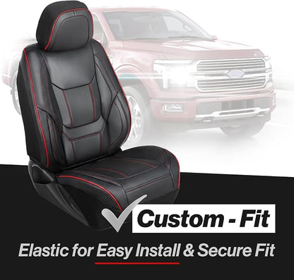 Coverland Custom Truck Car Seat Covers Front Seats for [2004-2011 Ford Ranger Super Cab Bucket Seats] - Protector Water Resistant Leather Memory Form Seat Cushion [Front - Black with Red Stitching]