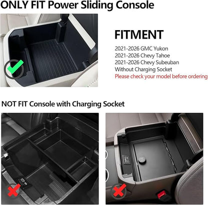LUWU Center Console Organizer Compatible with 2021-2026 Tahoe/Suburban(Premier/High Country)&GMC Yukon Denali/Denali Ultimate Accessories Armrest Console Box Only Fit For Power Sliding Center Console