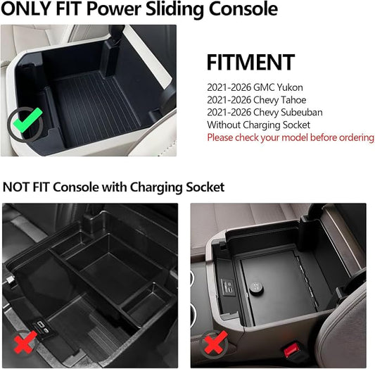 LUWU Center Console Organizer Compatible with 2021-2026 Tahoe/Suburban(Premier/High Country)&GMC Yukon Denali/Denali Ultimate Accessories Armrest Console Box Only Fit For Power Sliding Center Console