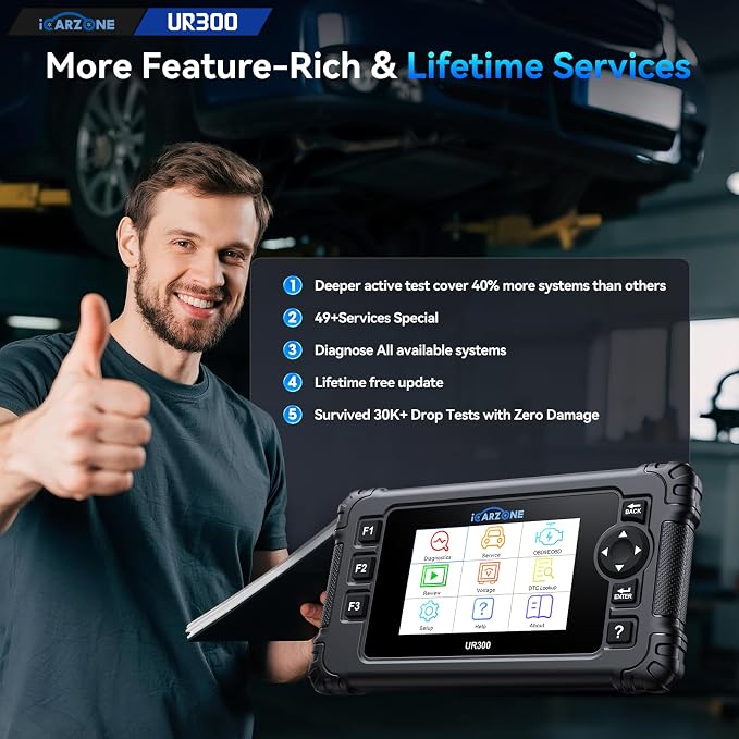 UR300 Diagnostic Scan Tool for All Cars, 49 Resets with 200+Subfuncitons, 4000+Bidirectional Test Items, Battery Registration, OBD2 Scanner, ECU Coding for BMW/VW/Audi, Auto VIN CAN FD