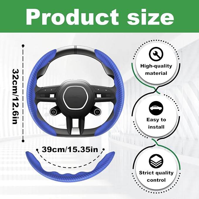 2pcs Carbon Fiber Anti-Skid Steering Wheel Cover, Anti-Skid Steering Wheel Cover/Segmented Steering Wheel Protector/Car Interior Accessories for Men/Women - Durable(Blue)