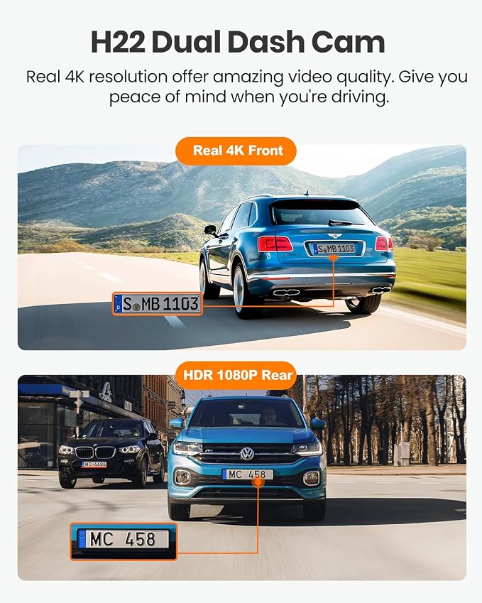 4K Dash Cam Front and Rear, Built-in WiFi GPS, 3" IPS Screen, HDR Night Vision Dash Camera for Cars, G-Sensor App Control, Emergency Lock, Accident Record, Parking Mode, Support 512GB Max