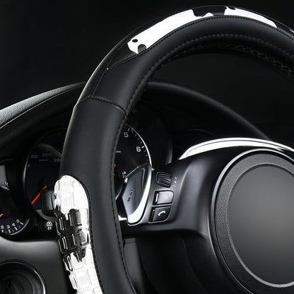 Flying Banner car Steering Wheel Cover Gel Massage Velvet Cool Warm Universal Size 15 inches SUV Truck Anti Slip Odorless Summer Winter (Black Cow Print, Gel Massage)