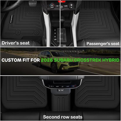 Floor Mats for 2026 Subaru Crosstrek Hybrid Upgrade Trunk Mat with Backrest Mat All Weather TPE Floor Liners Fit for Subaru Crosstrek Hybrid Odorless Anti-Slip Full Set Car Accessories(Not Fit Gas)