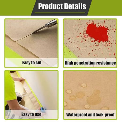 Tape and Drape, 12” x 50 feet Masking Paper for Painting, Pre-Taped Masking Paper with Adhesive, Paint Tape, Car Protection Covering Paper for Car and Furniture, Floor (1 Pack)