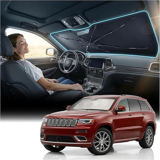 Nmoiss Windshield Sun Shade Umbrella for Jeep Grand Cherokee 2011-2026 Accessories, [Vinyl Coating Heat Shield] Protect Car from Sun Rays & Heat Damage Keep Cool and Protect Interior