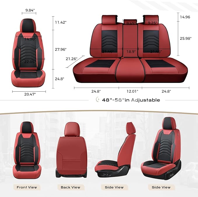 Coverado Seat Covers, Front and Back Seat Covers for Cars, Car Seat Cover, Car Seat Protector Waterproof, Car Seat Cushion Faux Leather, Seat Covers Carseat Cover Universal Fit for Most Cars Red&Black