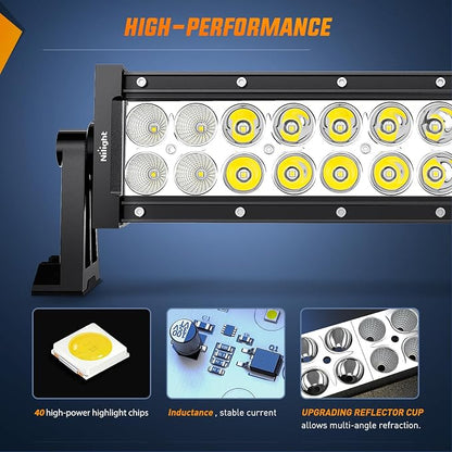 Nilight 13.5Inch 72W Curved Spot Flood Combo Led Light Bar Off Driving RoadFog Light 12V On/Off Switch 16AWG Wiring Harness Kit-1 Lead,2 Year Warranty