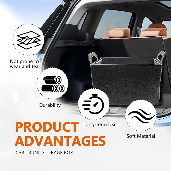 Felt Car Trunk Organizer, Foldable Vehicle Storage Box, Large Capacity Multi-Purpose Automotive Interior Accessories for Cars, SUV, Sedan, Truck (Dark Grey)