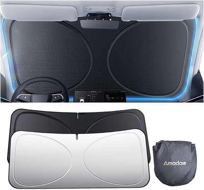 Windshield Sun Shade for Sedans, SUVs & Trucks, Fit for Ford, Dodge & More | Multi-Layer UV Block & Heat Insulation | Keeps Car Cool & Protects Interior, Easy Storage with Bag