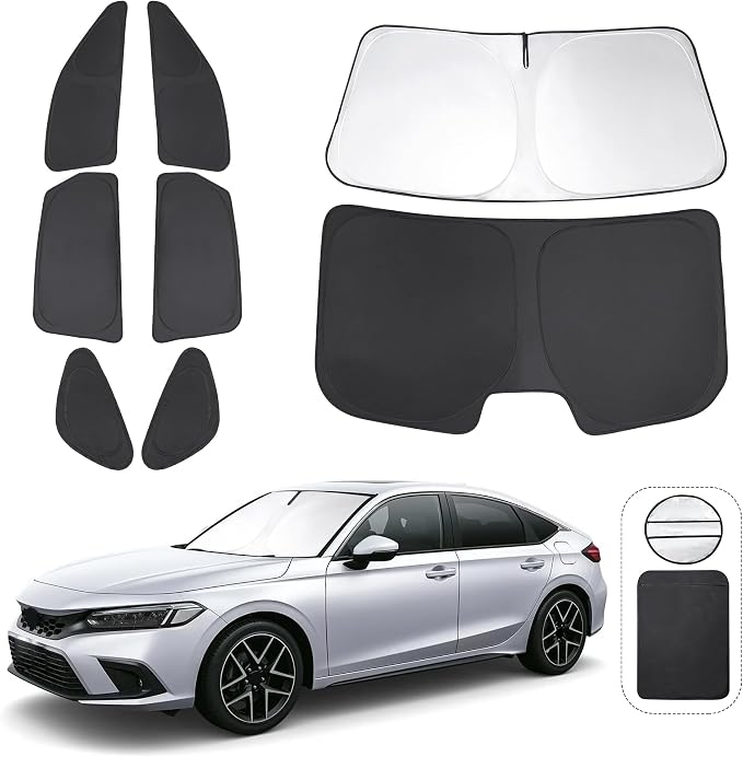 TINGLU Window Shades for 11th Gen Honda Civic (NOT for Hatchback) 2022-2026 Accessories Car Side Full Windows Rear Triangular Windshield Sun Shade Sun UV Rays & Privacy Protection for Camping 8PCS
