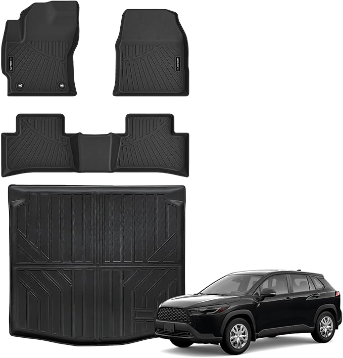 Auxko All Weather Floor Mats Cargo Mat Fit for Toyota Corolla Cross FWD Gas & AWD Hybrid 2026 2025-2022 TPE Liners Accessories Guard Odorless Anti-Slip Floor & Cargo Liners
