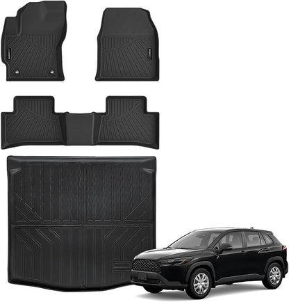 Auxko All Weather Floor Mats Cargo Mat Fit for Toyota Corolla Cross FWD Gas & AWD Hybrid 2026 2025-2022 TPE Liners Accessories Guard Odorless Anti-Slip Floor & Cargo Liners