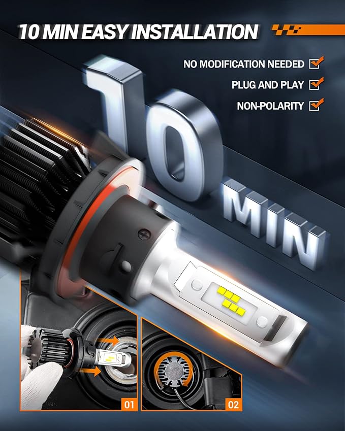 SEALIGHT H13 Light Bulbs, 30000LM 700% Brighter with Turbo Fan,5 Mins Quick Installation, IP67 Waterproof Bulbs 9008 Pack of 2