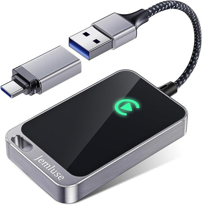 Jemluse Wireless CarPlay Adapter for Apple iPhone - Multi-User Seamless Connection for Convert Wired to Wireless Car Play Adapter - No Latency from iOS 10+ to Screen w/USB C(Lunar Silver)