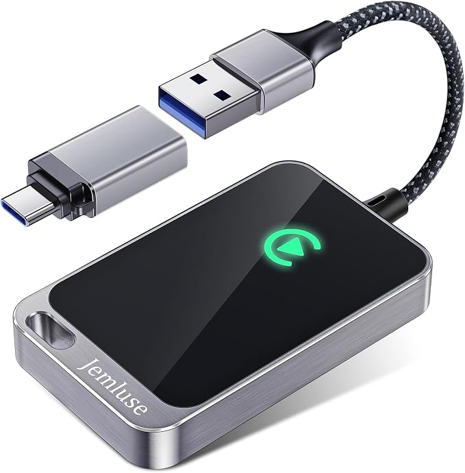 Jemluse Wireless CarPlay Adapter for Apple iPhone - Multi-User Seamless Connection for Convert Wired to Wireless Car Play Adapter - No Latency from iOS 10+ to Screen w/USB C (Silver)