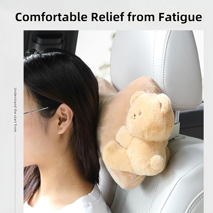 Car Headrest Pillow 2PCS Plush Bear ＆ Bunny Car Seat Headrest Pillow - Memory Foam Neck Support Cushions for Comfortable Driving, Easy Install & Washable (Bear+Rabbit)