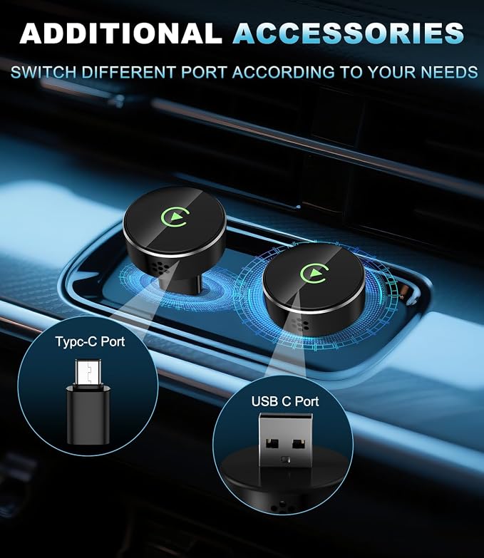 Wireless CarPlay Adapter for Apple, Convert Wired to Wireless CarPlay Adapter, USB-C/Type-C, Plug & Play, Car Play Dongle Stick Only for Apple Wired CarPlay Cars & for iPhone iOS 10+