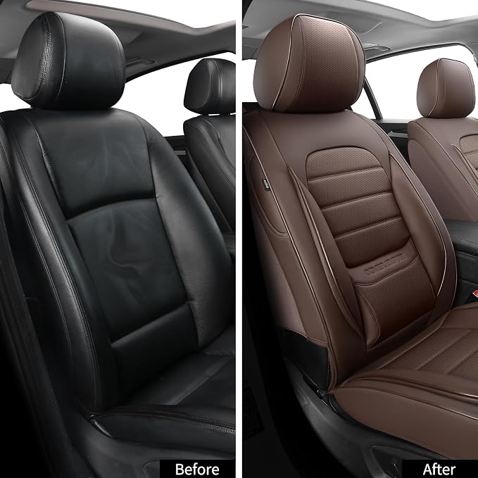 Car Seat Covers Front Seats, 2Pcs Universal Faux Leather Front Seat Covers for Cars, Waterproof Automotive Seat Covers Breathable Seat Cover for Most Sedans, Trucks, SUV (Brown)