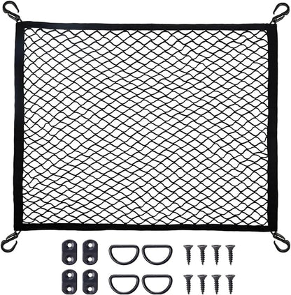 Cargo Net for SUV with Hooks, Adjustable Highly Elastic Storage Organizer Net for Car, Pickup Trucks,Mesh Organizer 2.6'x2' Stretches to 5'x4',Road Trip Essentials Black