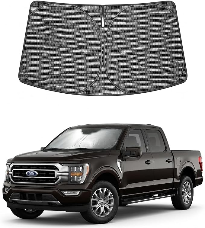 Proadsy Windshield Sun Shade Custom Fit Ford F-150 2021-2026 Ice Crystal Black Front Window Sunshade UV and Heat Blocker Foldable Visor Keeps Car Cooler for Summer Parking and Daily Use