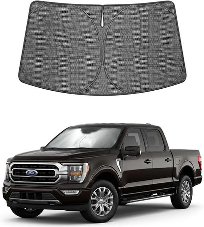 Proadsy Windshield Sun Shade Custom Fit Ford F-150 2021-2026 Ice Crystal Black Front Window Sunshade UV and Heat Blocker Foldable Visor Keeps Car Cooler for Summer Parking and Daily Use