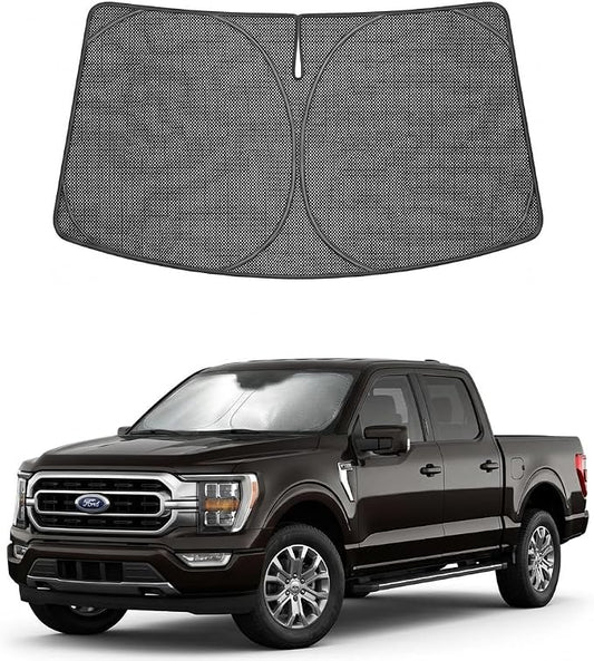 Proadsy Windshield Sun Shade Custom Fit Ford F-150 2021-2026 Ice Crystal Black Front Window Sunshade UV and Heat Blocker Foldable Visor Keeps Car Cooler for Summer Parking and Daily Use