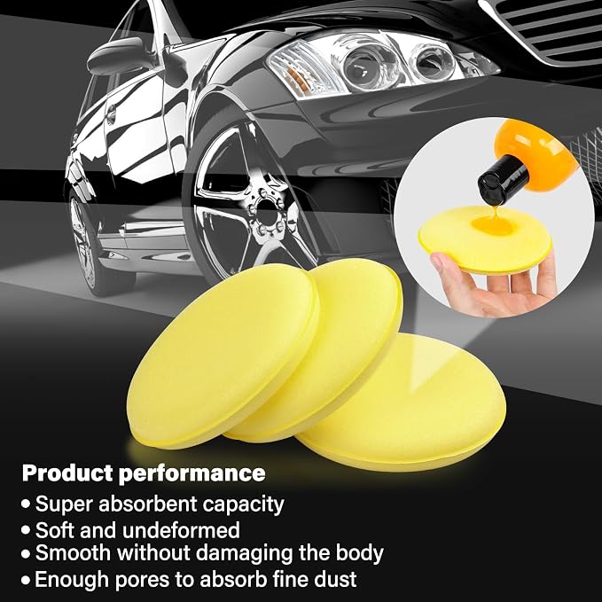 Car Wax Applicator Pad 24 PCS - Foam Applicator Pads 4 Inch Round Polishing Sponge for Tire Shine Waxing Detailing, Ultra Soft High Density Foam Pad for Car Polish, Scratch Repair & Wheel Dressing