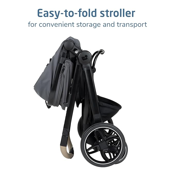 Maxi-Cosi Zelia Pro 5-in-1 Travel System with Mico Pro Infant Car Seat and Baby Stroller Combo, Reversible Seat, Large Wheels, Adjustable Handle, Newborn to Toddler, Lightweight, Sea Salt