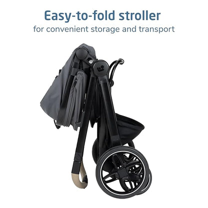 Maxi-Cosi Zelia Pro 5-in-1 Travel System with Mico Pro Infant Car Seat and Baby Stroller Combo, Reversible Seat, Large Wheels, Adjustable Handle, Newborn to Toddler, Lightweight, Sea Salt