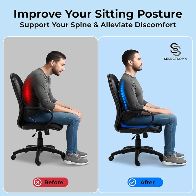 SelectSoma Double-Thick Gel Seat Cushion for Long Sitting Pressure Relief for Back, Sciatica, Coccyx, Tailbone Pain - Cushion for Airplane Travel, Office Chair, Wheelchair, Car & Truck - Egg Seat Pad