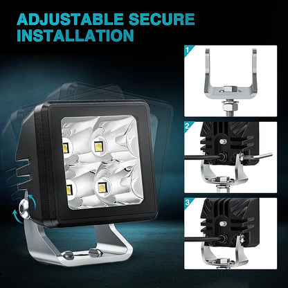 Nilight Motorcycle LED Pods 2 PCS 2 Inch 20 W Spot Beam Square Mini Driving Work Light Built-in EMC Offroad Side Ditch Lights for Tractor Truck Motorbike Boat ATV