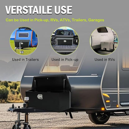 35 Inch Trailer Tongue Tool Box, Steel Storage Truck Tool Box, 35" x 11.8" x 11.8" Tool Chest Organizer w/Lock and Keys For Pickup,Truck Bed, RV, Trailer,Heavy Duty Waterproof Black Toolbox
