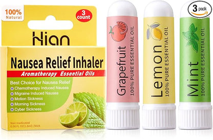 Hion Nausea Relief Inhaler 3pcs-Grapefruit, Lemon and Mint, Natural Essential Oils Inhalers