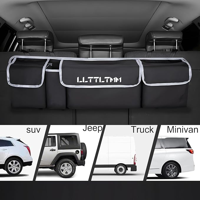 Trunk Organizer For Suv, Backseat Hanging Car Organizer And Storage,Large Capacity Foldable Trunk Organizer For Suv,Jeep/Truck/MPV,Car Accessories Interior(36"*10") Black