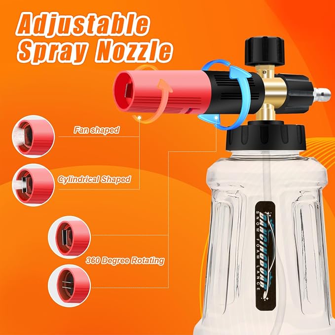 Foam Cannon For Pressure Washer, Car Wash Spray Gun with M22 and 1/4 Inch Quick Connector, 1L Bottle Foam Lance, Car Wash Foam Cannon Compatible With Most Pressure Washer (3600PSI, Red)