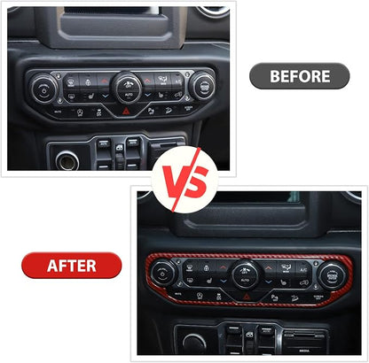 RT-TCZ Air Conditioning Dashboard Center Console Control Trim Panel Cover Interior Accessories Decoration Trim Kit for 2018-2022 Jeep Wrangler JL JLU & Jeep Gladiator JT (Red Carbon Fiber Grain)