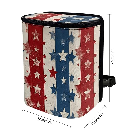 Talayituse American Flag Star Print Car Trash Can Portable Auto Garbage Bin Multifunctional Vehicle Interior Accessories with Adjustable Straps 4th of July Decor Universal Fit Truck SUV Sedan