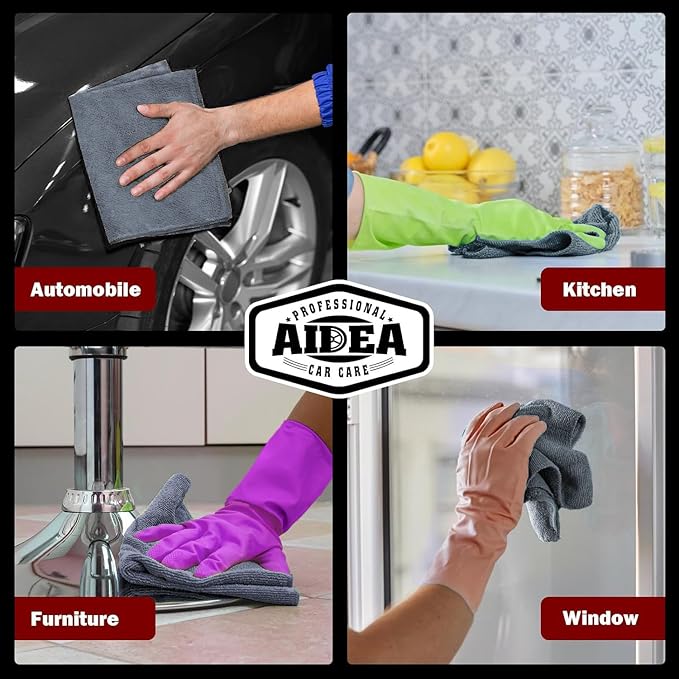 AIDEA Microfiber Cleaning Cloth Grey, 400PK, Microfiber Towels for Cars, Shop Towels Cleaning Rags, Premium Wash Cloths, Absorbent Towel for SUVs, House, Kitchen, Commercial, Cleaning Supplies 12×12"