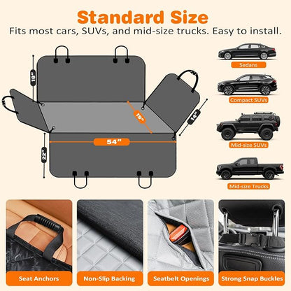 URPOWER Dog Car Seat Cover for Pets 100% Waterproof Seat Cover Hammock 600D Heavy Duty Scratch Proof Nonslip Durable Soft Back Seat Covers for Cars and SUVs