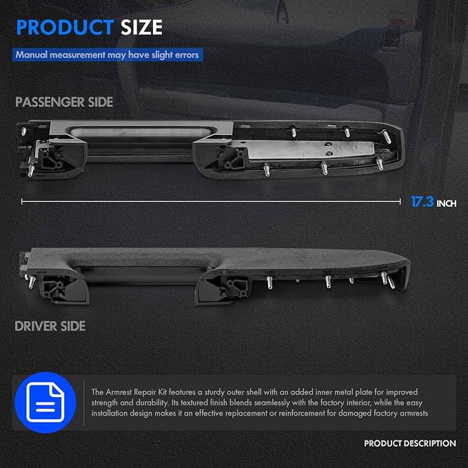 Left Driver & Right Passenger Side Armrest Repair Kit Fit for Chevy Silverado 1500 2500HD 3500HD 2010-2014 For GMC Sierra 1500 2500 HD 3500 HD 2010-2014 Door Panel with Release Handle Below Armrest